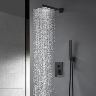 Matt black handheld shower head rainfall wall mounted shower system set with col